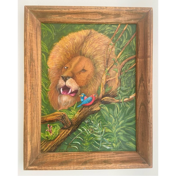 Incredible Signed & Framed Lion Painting - Picture 3 of 7